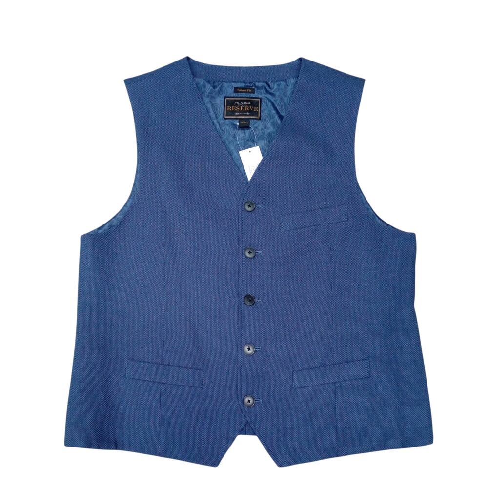 Jos A Bank Vest Mens Large Tailored Fit 5 Button Sleeveless Waistcoat Vest Blue